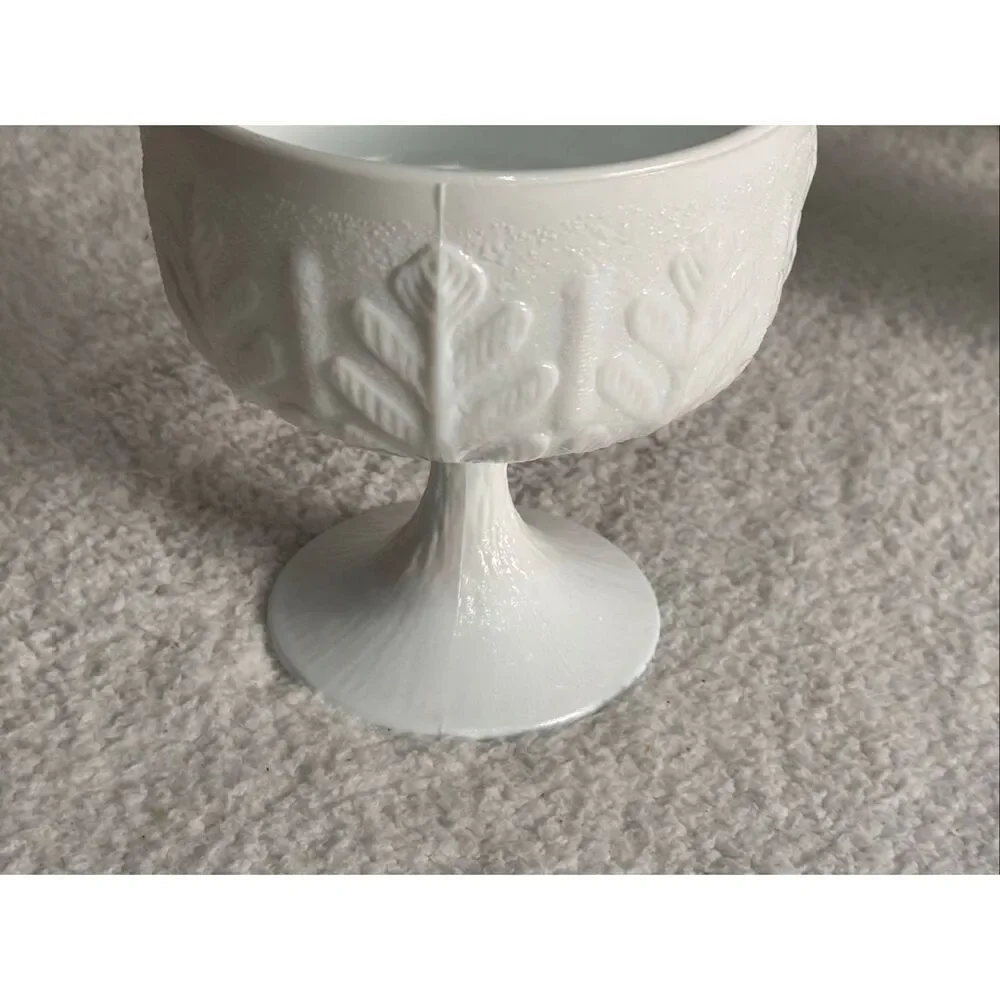 Vintage FTD Milk Glass Compote/Oak Leaf Pattern Vase